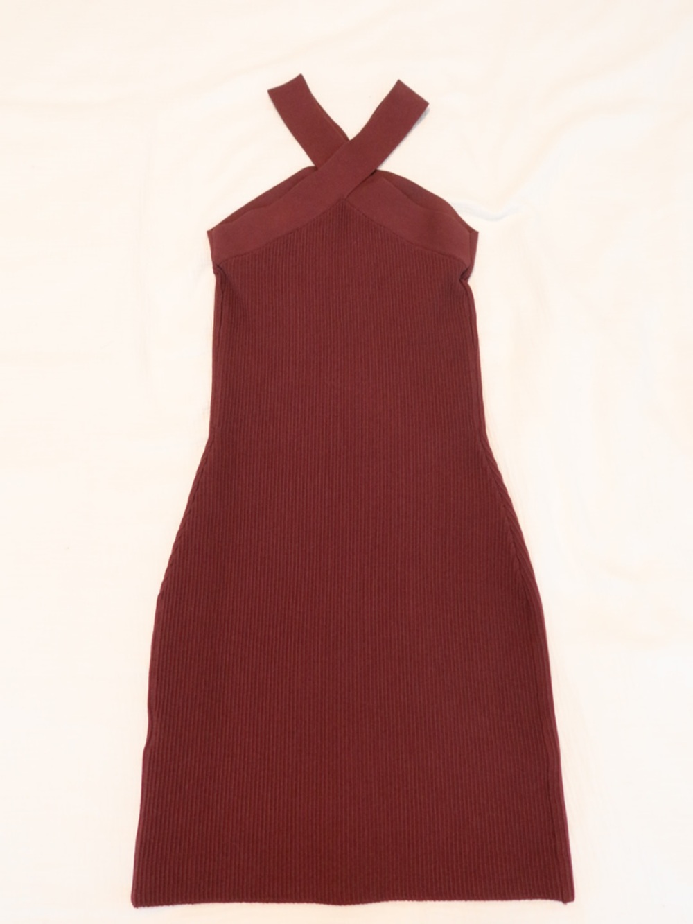 Aritzia Babaton Ribbed Cross-Strap Mini Dress in Wine